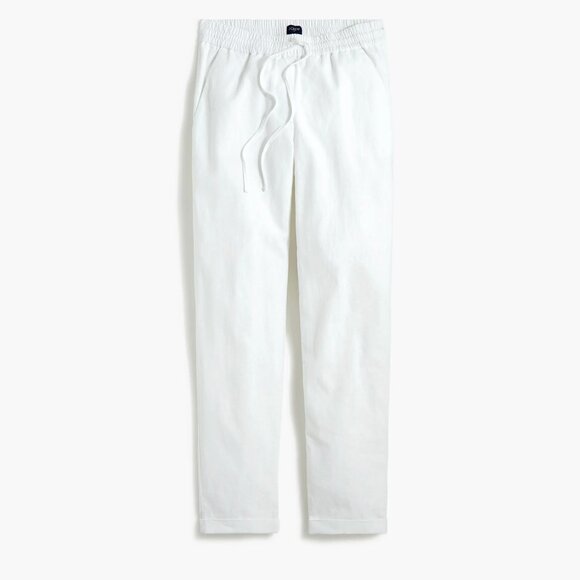 NWT J Crew Linen Cotton Blend Jogger Style Pant White Minimalist Drawstring - Picture 1 of 16